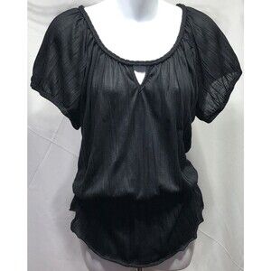 Mix & Co Blouson Top 1X Blk Braided Scoop Keyhole Neck ShortSleeve Whimsigoth